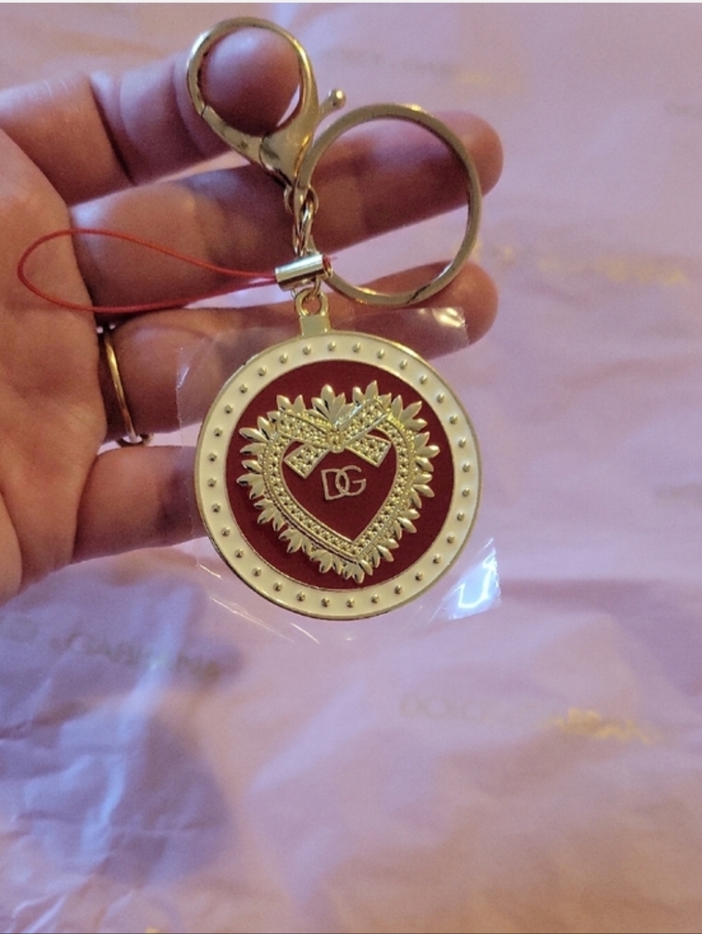 Dolce & Gabbana Red, White & Gold Heart Charm Strap